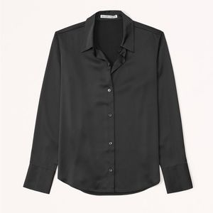 Abercrombie & Fitch Long-Sleeve Satin Button-Up Shirt Black